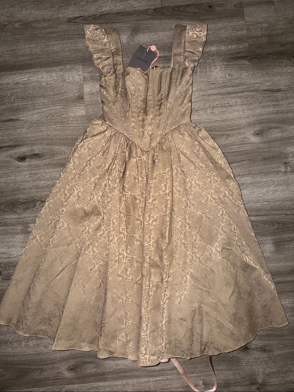House of CB ALESSANDRA Gold Jacquard Midi Dress With Detachable - Picture 11 of 16